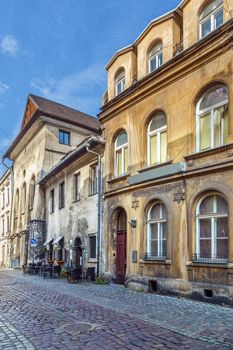 Street with former synagogues in Kazimierz district, Krakow, Poland