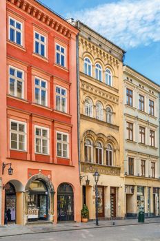 Grodzka street with historical houses in Krakow old town, Poland