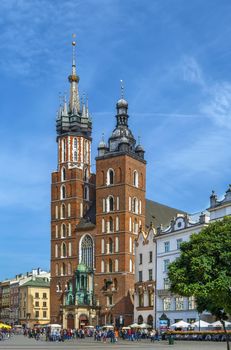 Saint Mary's Basilica is a Brick Gothic church adjacent to the Main Market Square in Kraków, Poland