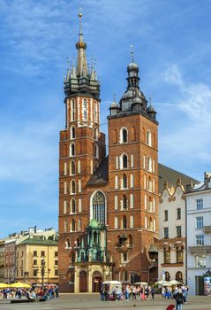 Saint Mary's Basilica is a Brick Gothic church adjacent to the Main Market Square in Kraków, Poland