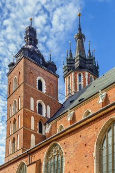 Saint Mary's Basilica is a Brick Gothic church adjacent to the Main Market Square in Kraków, Poland