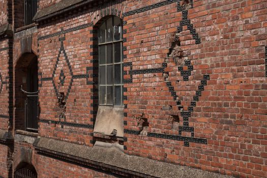 Wall detail in Warehouse district of Hamburg (Speicherstadt) in Germany.