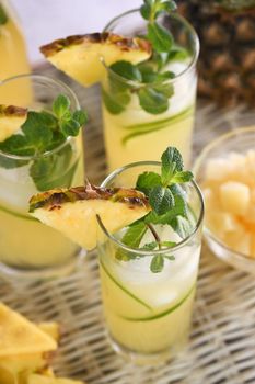 Fresh lime and mint combined with fresh pineapple juice and tequila. Pineapple cocktails always have a bright taste and aroma! 

