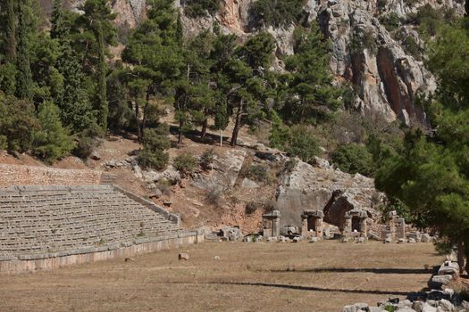 Ancient Stadium in Delphi, Greece, ancient sanctuary that grew rich as seat of oracle that was consulted on important decisions throughout ancient classical world. UNESCO World heritage.