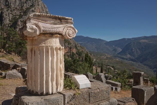 Ruins of Delphi is ancient sanctuary that grew rich as seat of oracle that was consulted on important decisions throughout ancient classical world. UNESCO World heritage.