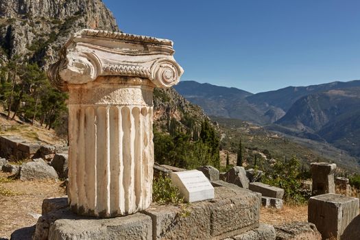 The ancient Greek column in Delphi, Greece