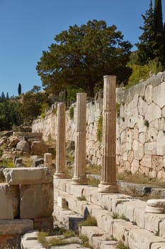 The Temple of Apollo at Delphi, Greece in a summer day