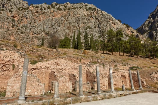 The Temple of Apollo at Delphi, Greece in a summer day