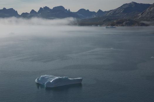 Glaciers and coastline landscape of the Prince Christian Sund Passage in Greenland.