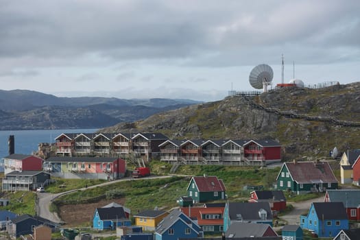 View of Qaqortoq in Greenland. The town is located in southern Greenland with a population of around 4,000 people.