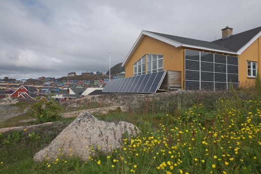 View of Qaqortoq in Greenland. The town is located in southern Greenland with a population of around 4,000 people.