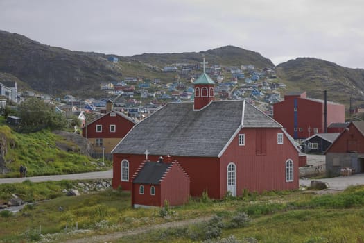 View of Qaqortoq in Greenland. The town is located in southern Greenland with a population of around 4,000 people.