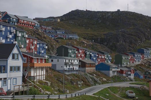 View of Qaqortoq in Greenland. The town is located in southern Greenland with a population of around 4,000 people.