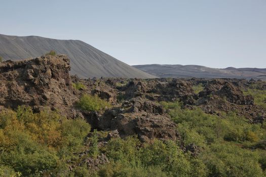 Dimmuborgir - a rock town near the Lake Myvatn in northern Iceland with volcanic caves, lava fields and rock formations.
