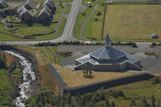 Bird eye view of a small town of Eskifjodur located in east Iceland.