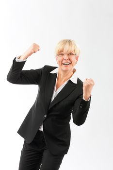 Portrait of successful blonde mature businesswoman isolated over white background