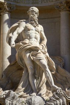 The Neptune Statue of the Trevi Fountain in Rome Italy