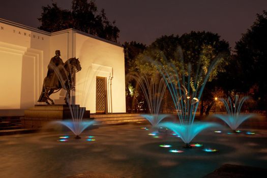 Beautiful fountain at night in Park of the Reserve, Lima, Peru