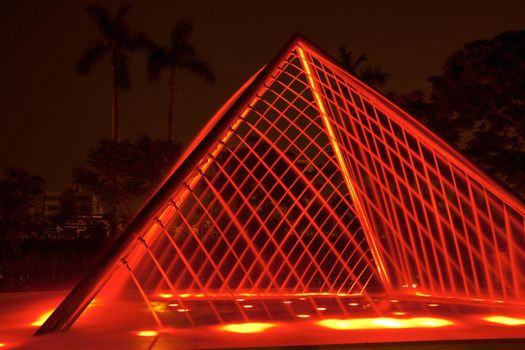 Beautiful fountain at night in Park of the Reserve, Lima, Peru