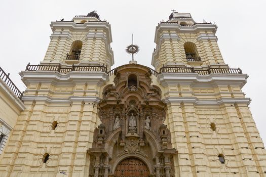 Monastery of San Francisco in Lima, Peru. The church contains a museum and catacombs which are popular place to visit by tourists.