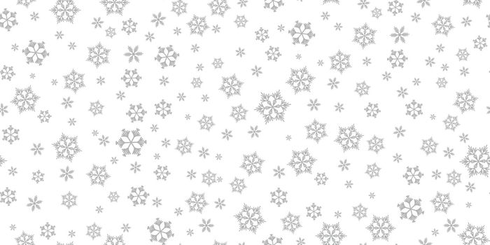 Winter seamless pattern with grey snowflakes on white background. Vector illustration for fabric, textile wallpaper, posters, gift wrapping paper. Christmas vector illustration. Falling snow.