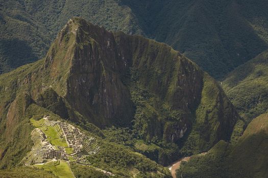 Lost Incan City of Machu Picchu and Wayna Picchu near Cusco in Peru. Peruvian Historical Sanctuary in 1981 and a UNESCO World Heritage Site in 1983. One of the New Seven Wonders of the World