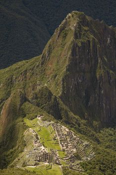 Lost Incan City of Machu Picchu and Wayna Picchu near Cusco in Peru. Peruvian Historical Sanctuary in 1981 and a UNESCO World Heritage Site in 1983. One of the New Seven Wonders of the World