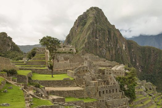 Lost Incan City of Machu Picchu and Wayna Picchu near Cusco in Peru. Peruvian Historical Sanctuary and UNESCO World Heritage Since 1983. One of the New Seven Wonders of the World