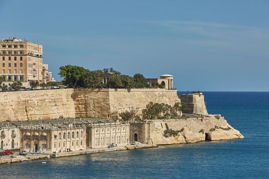 View of a coast and downtown of Valletta in Malta.