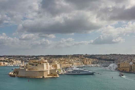 View of old town and its port in Valletta in Malta.