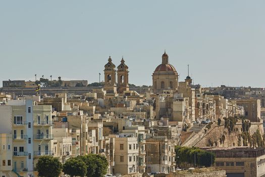 View of a coastal area and downtown of Valletta in Malta.