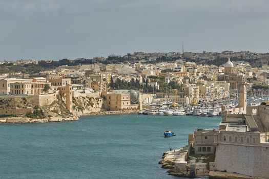 View of old town and its port in Valletta in Malta.