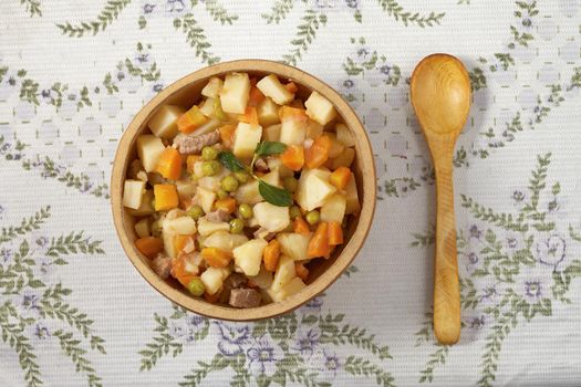 Top view of traditional peruvian meal Matasquita