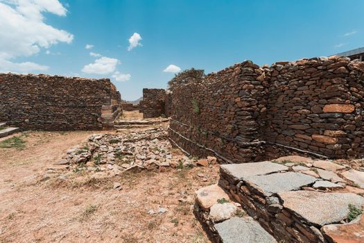 Dungur, or Dungur 'Addi Kilte, ruins of a substantial mansion in Aksum, Ethiopia - Ruins of the palace of the Queen Sheba, Aksum civilization at Axum city in Ethiopia. Archeology, on UNESCO world heritage site