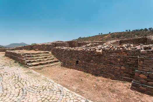 Dungur, or Dungur 'Addi Kilte, ruins of a substantial mansion in Aksum, Ethiopia - Ruins of the palace of the Queen Sheba, Aksum civilization at Axum city in Ethiopia. Archeology, on UNESCO world heritage site