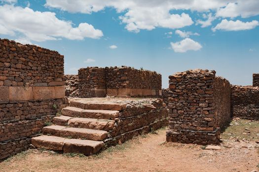 Dungur, or Dungur 'Addi Kilte, ruins of a substantial mansion in Aksum, Ethiopia - Ruins of the palace of the Queen Sheba, Aksum civilization at Axum city in Ethiopia. Archeology, on UNESCO world heritage site