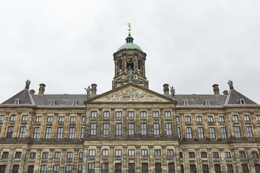 The Royal Palace on Dam Square in Amsterdam Netherlands. Built as city hall during Dutch Golden Age in seventeenth century.