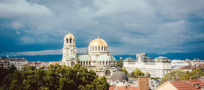 City view of Sofia, Bulgaria with the orthodox Alexander Nevski Cathedral