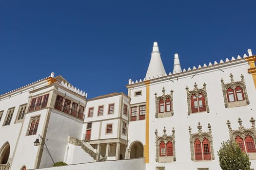 Palace of Sintra (Palacio Nacional de Sintra) in Sintra Portugal during a beautiful summer day