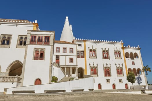 Palace of Sintra (Palacio Nacional de Sintra) in Sintra Portugal during a beautiful summer day