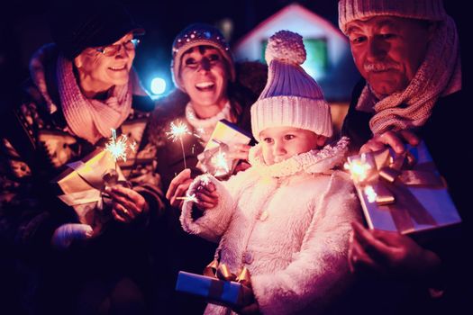 Family visiting the Christmas market together