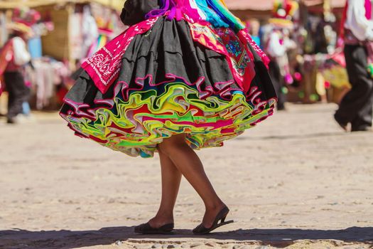 Colorful skirt during a festival on Taguile island, Peru, Bolivia