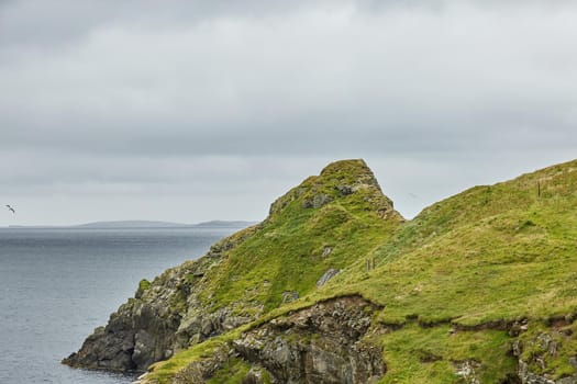 Coastal view toward the Knab in Lerwick, which is the main port on the Shetland Isles, Scotland