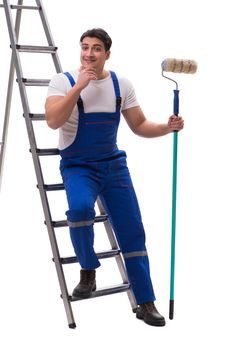 Young painter contractor isolated on white background