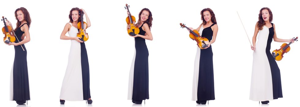 Woman playing violin isolated on white background