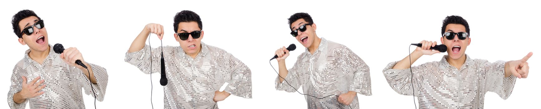 Man with mic isolated on white