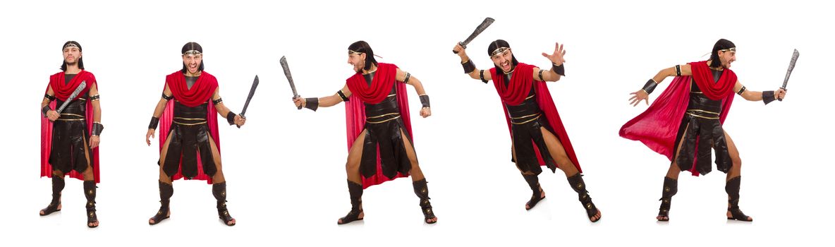 Gladiator with sword isolated on white