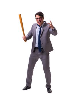 Businessman with baseball bat isolated on white