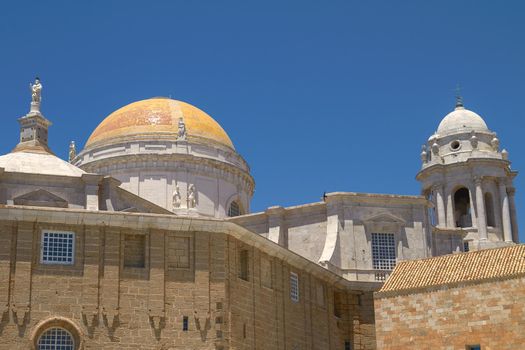Close View of Cadiz Cathedral Domes, Spain.