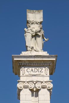 Detail of Monument to the Constitution of 1812 at Spain Square in Cadiz, Spain.